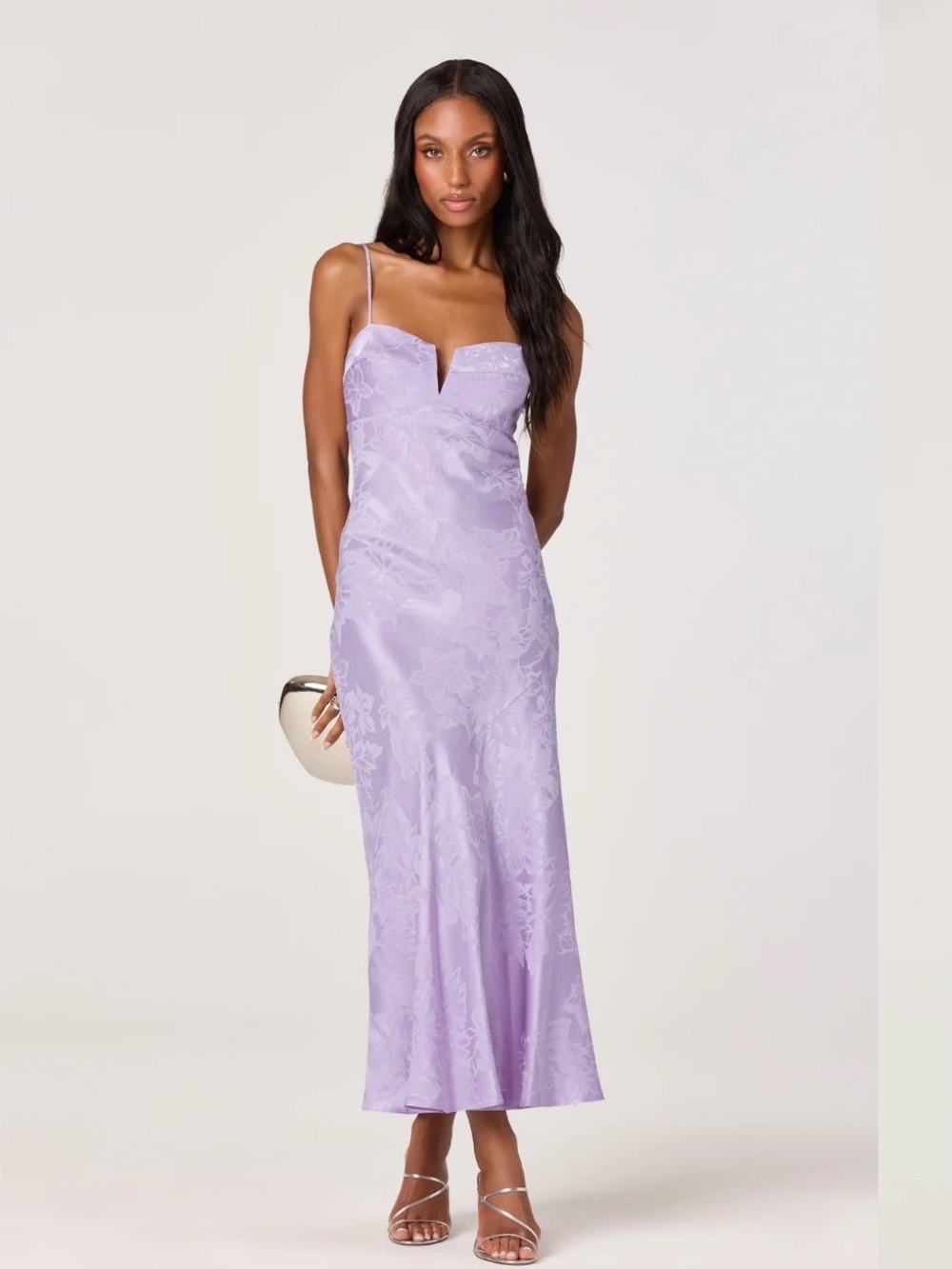 ASTR the Label Elegant Lavender Slip Dress with Floral Jacquard